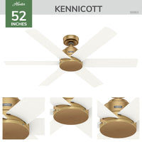52 inch Kennicott Luxe Gold Damp Rated Ceiling Fan and Wall Control