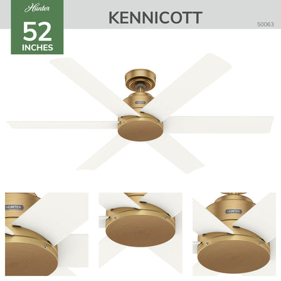 52 inch Kennicott Luxe Gold Damp Rated Ceiling Fan and Wall Control