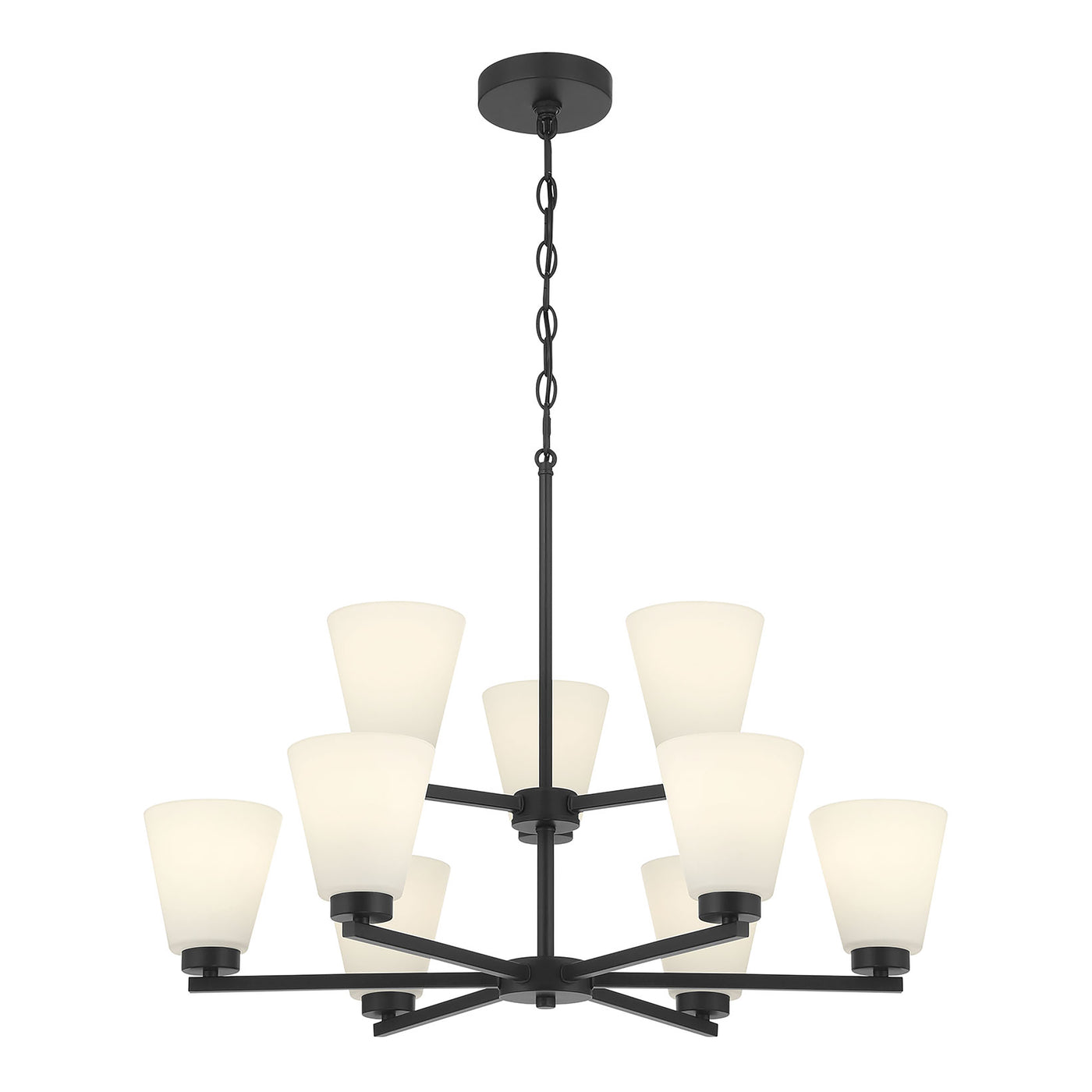 28.5-inch Strayhan Matte Black 9-Light White Frosted Glass Chandelier
