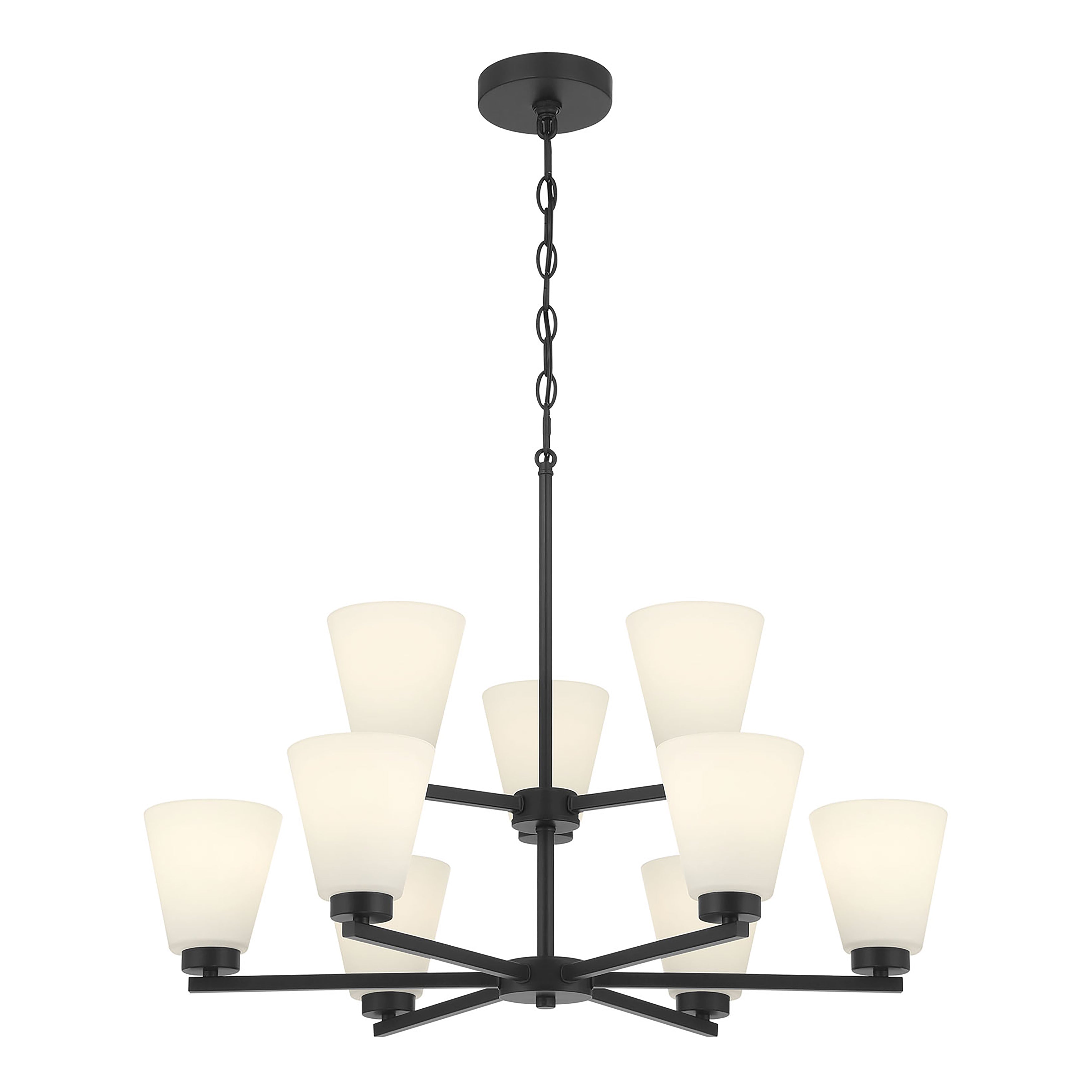 28.5-inch Strayhan Matte Black 9-Light White Frosted Glass Chandelier