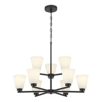 28.5-inch Strayhan Matte Black 9-Light White Frosted Glass Chandelier