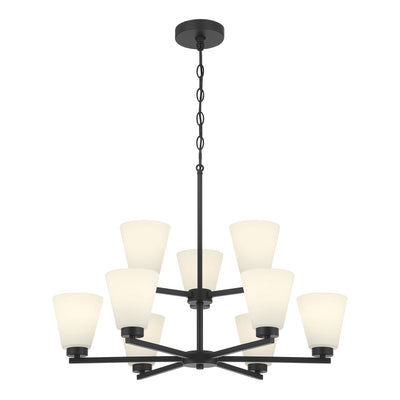 28.5-inch Strayhan Matte Black 9-Light White Frosted Glass Chandelier