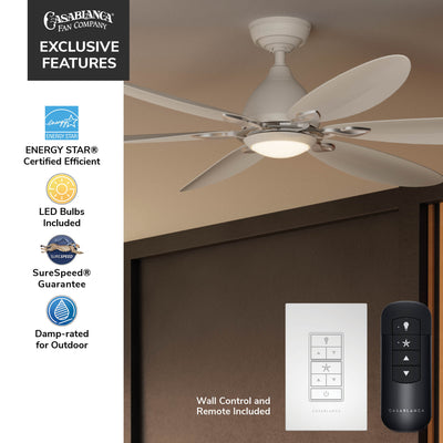Casablanca 60 inch Azalea ENERGY STAR® Fresh White Damp Rated Ceiling Fan with LED Light Kit and Wall Control and Handheld Remote