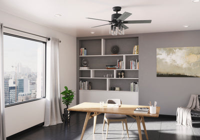 52 inch Techne Wi-Fi HunterExpress Matte Black Ceiling Fan with LED Light Kit and Handheld Remote