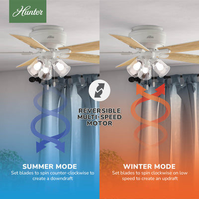 52 inch Crestfield Fresh White Low Profile Ceiling Fan with LED Light Kit and Pull Chain