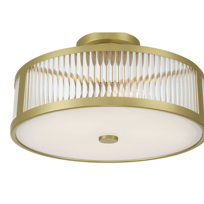 8.75'' Ardezia Vintage BrassClear Ribbed 3 Light Semi-Flush Mount