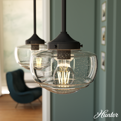 Saddle Creek 7.5-inch 1-light Noble Bronze Schoolhouse Pendant with Seeded Glass