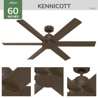 60 inch Kennicott ENERGY STAR® Matte Bronze Damp Rated Ceiling Fan and Handheld Remote