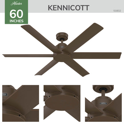 60 inch Kennicott ENERGY STAR® Matte Bronze Damp Rated Ceiling Fan and Handheld Remote