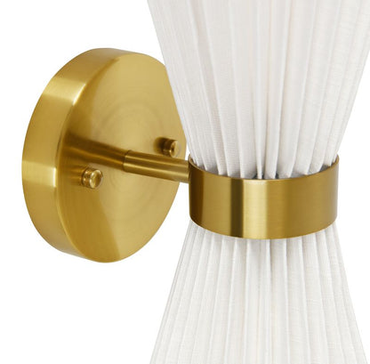 Amore 2 Light Aged Brass Linen Wall Sconce with White Shades
