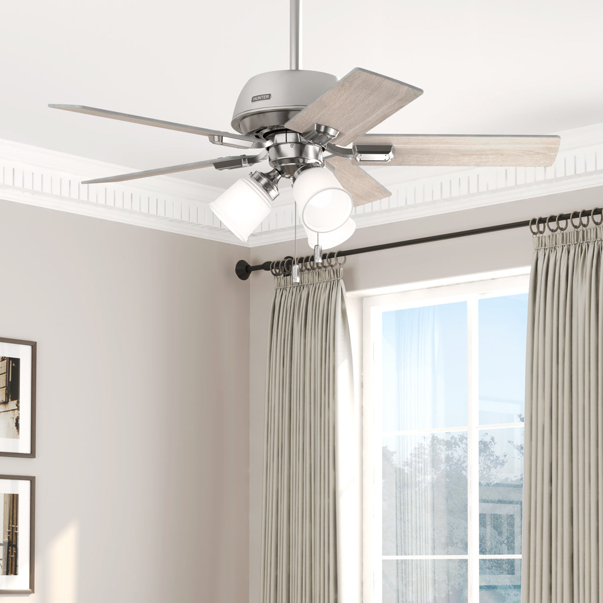 44 inch Crystal Peak Brushed Nickel Ceiling Fan with LED Light Kit and Pull Chain