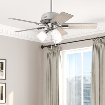 44 inch Crystal Peak Brushed Nickel Ceiling Fan with LED Light Kit and Pull Chain