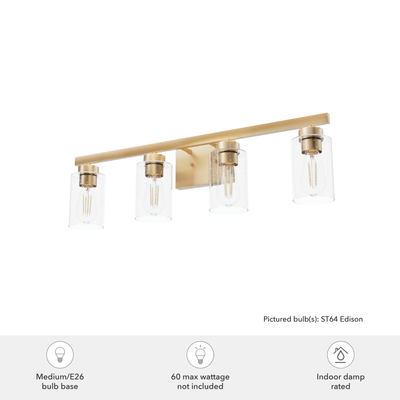 Hartland 31-inch 4-light Alturas Gold Vanity Light with Seeded Glass