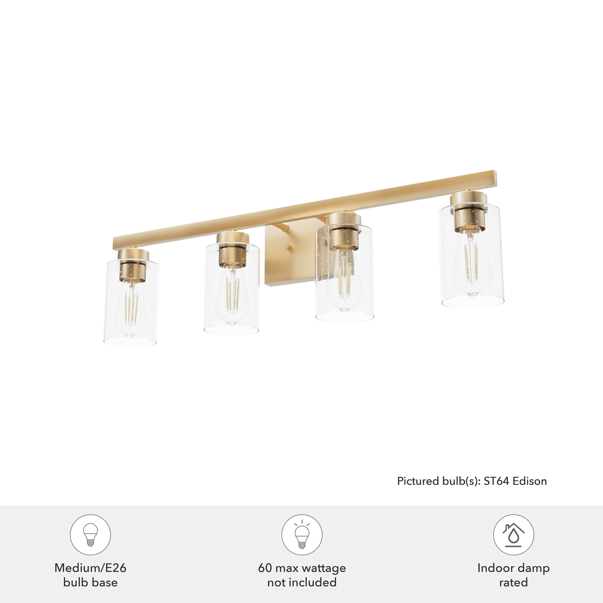 Hartland 31-inch 4-light Alturas Gold Vanity Light with Seeded Glass