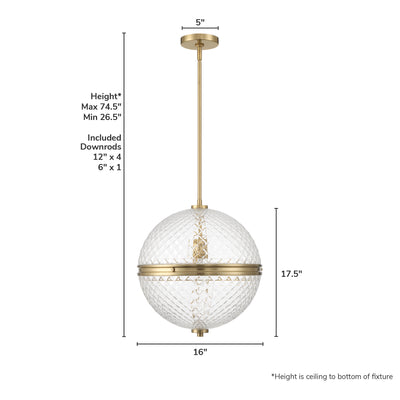 Bay Hollow 16-inch 1-light Alturas Gold Globe Pendant with Clear Glass