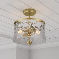 13'' Clarvyn Vintage BrassClear Stone Water 2 Light Semi-Flush Mount