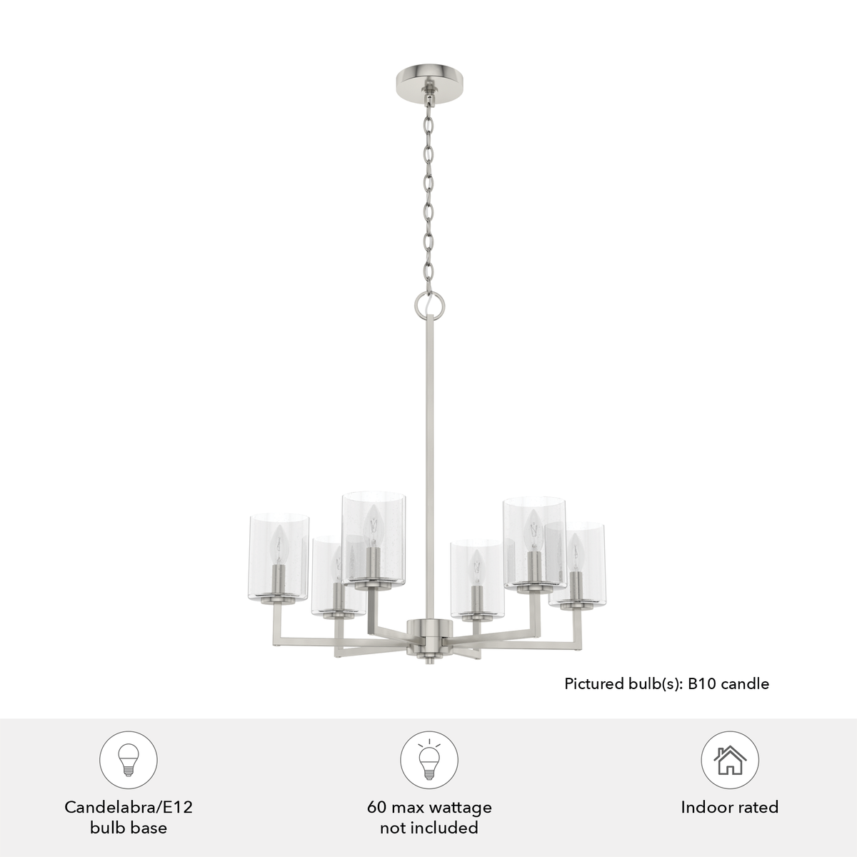 Kerrison 24.5-inch 6-light Brushed Nickel Chandelier with Seeded Glass