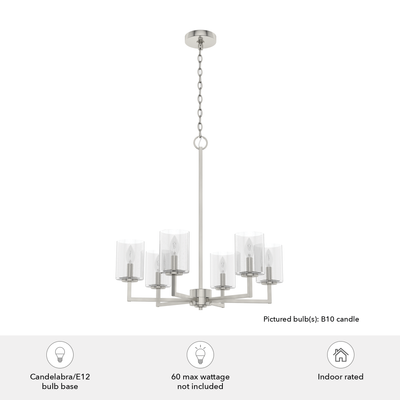 Kerrison 24.5-inch 6-light Brushed Nickel Chandelier with Seeded Glass