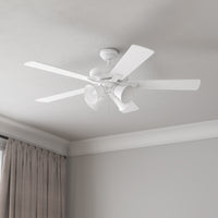 52 Inch Calivane AC Matte White Indoor Ceiling Fan 5-Blade 4 Lights Reversible