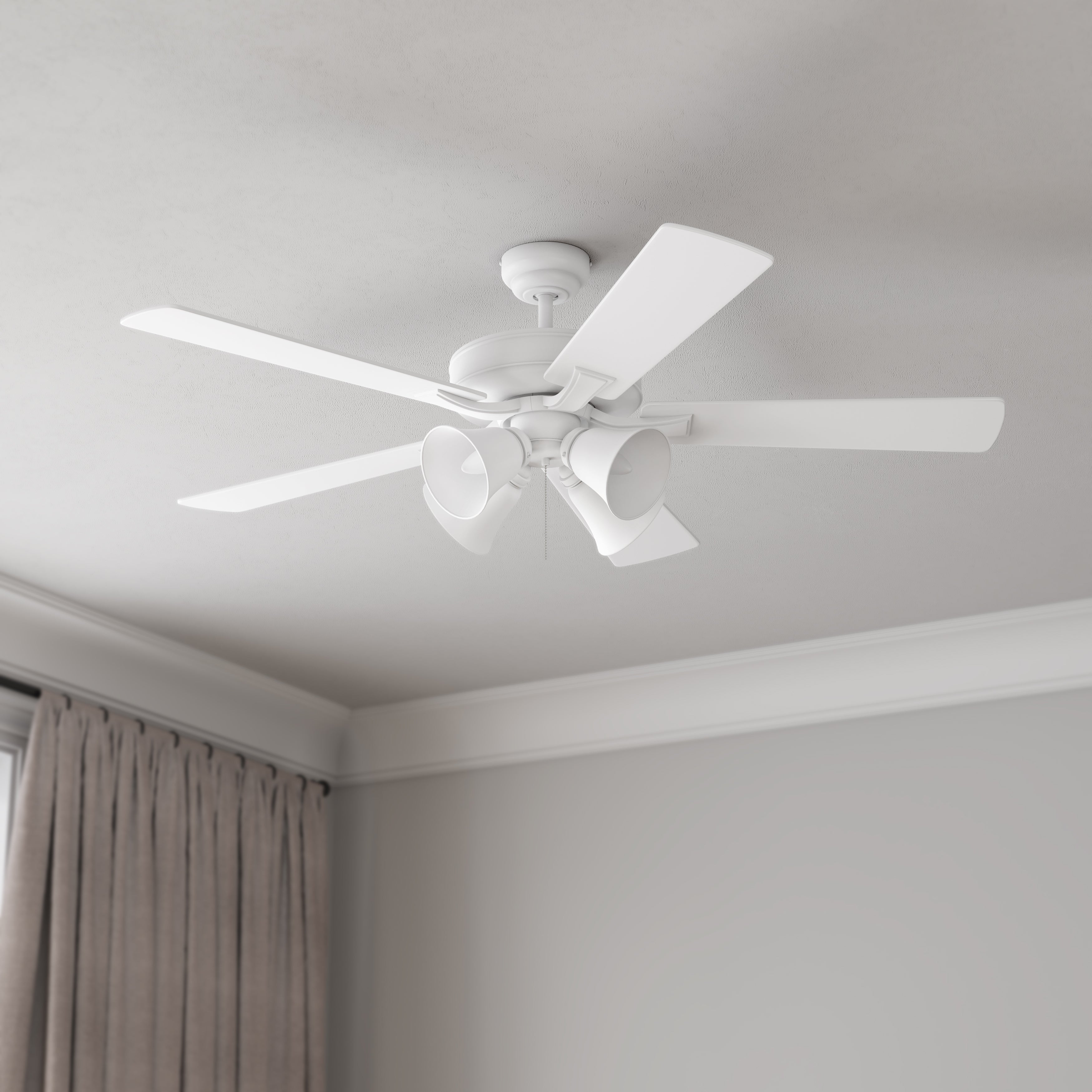 52 Inch Calivane AC Matte White Indoor Ceiling Fan 5-Blade 4 Lights Reversible