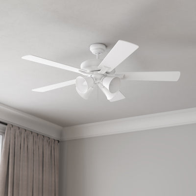 52 Inch Calivane AC Matte White Indoor Ceiling Fan 5-Blade 4 Lights Reversible