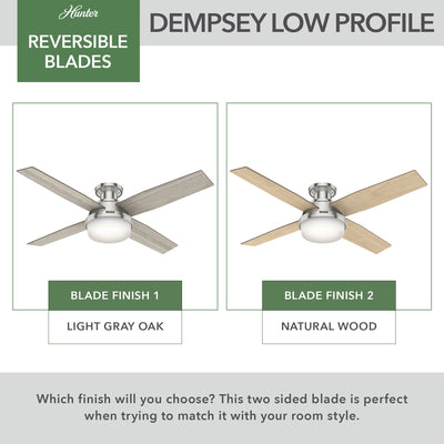 52 inch Dempsey Brushed Nickel Low Profile Ceiling Fan with LED Light Kit