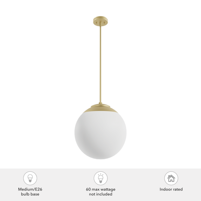 Hepburn 16-inch 3-light Modern Brass Globe Pendant with Cased White Glass