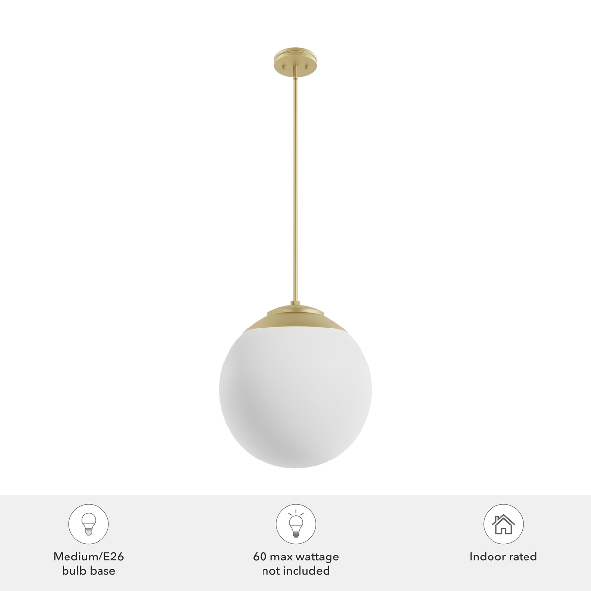 Hepburn 16-inch 3-light Modern Brass Globe Pendant with Cased White Glass