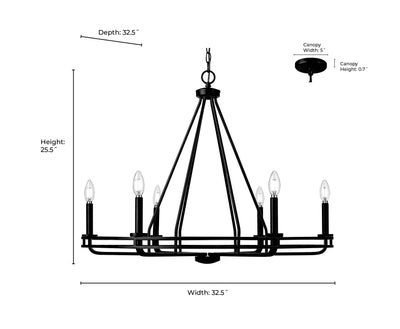 25.5'' Jody Matte Black 6 Light Chandelier
