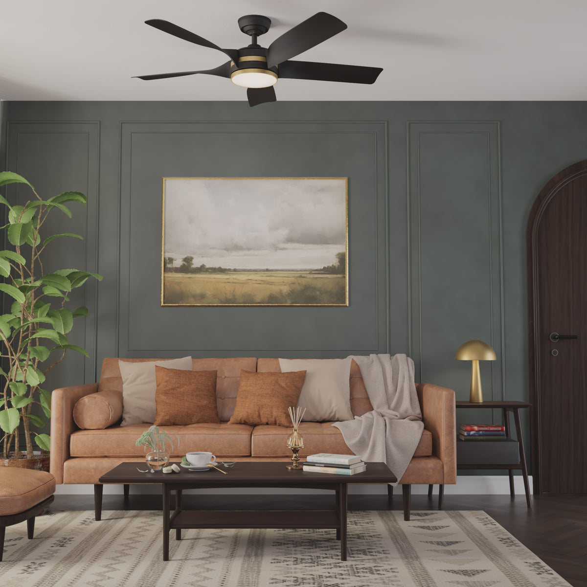Casablanca 52 inch Julia ENERGY STAR® Matte Black Damp Rated Ceiling Fan with LED Light Kit and Wall Control and Handheld Remote