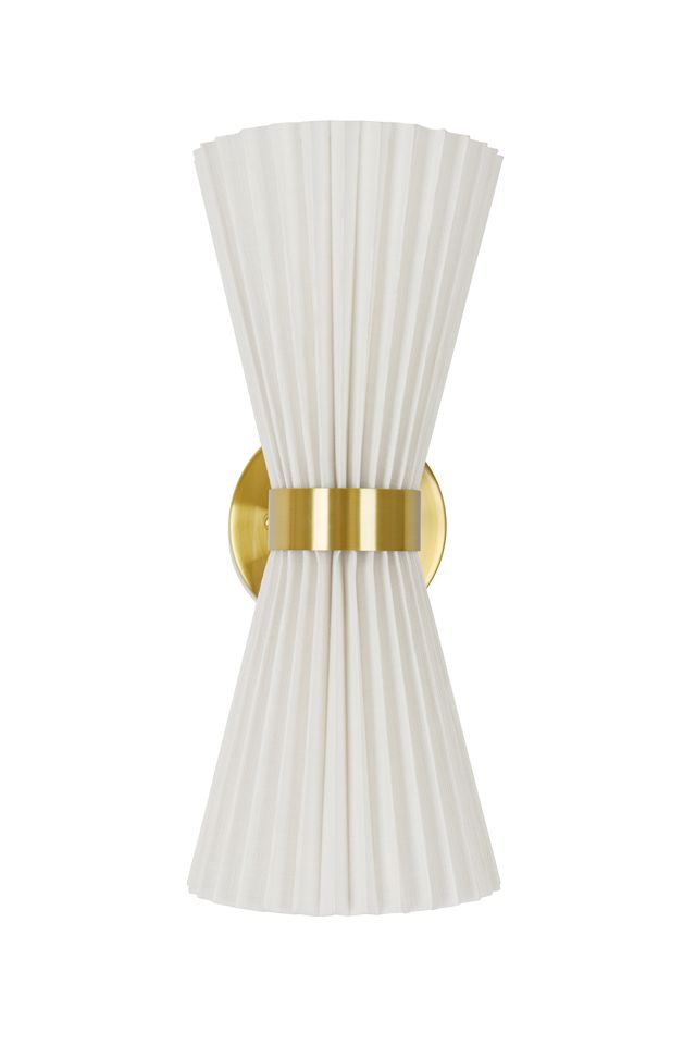 Amore 2 Light Aged Brass Linen Wall Sconce with White Shades