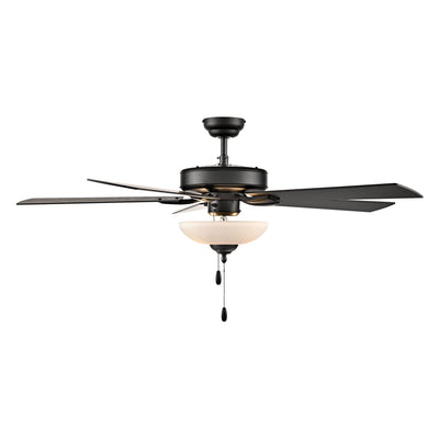 52 Inch Galeson AC Matte Black Indoor Ceiling Fan 5-Blade 2 Lights Reversible