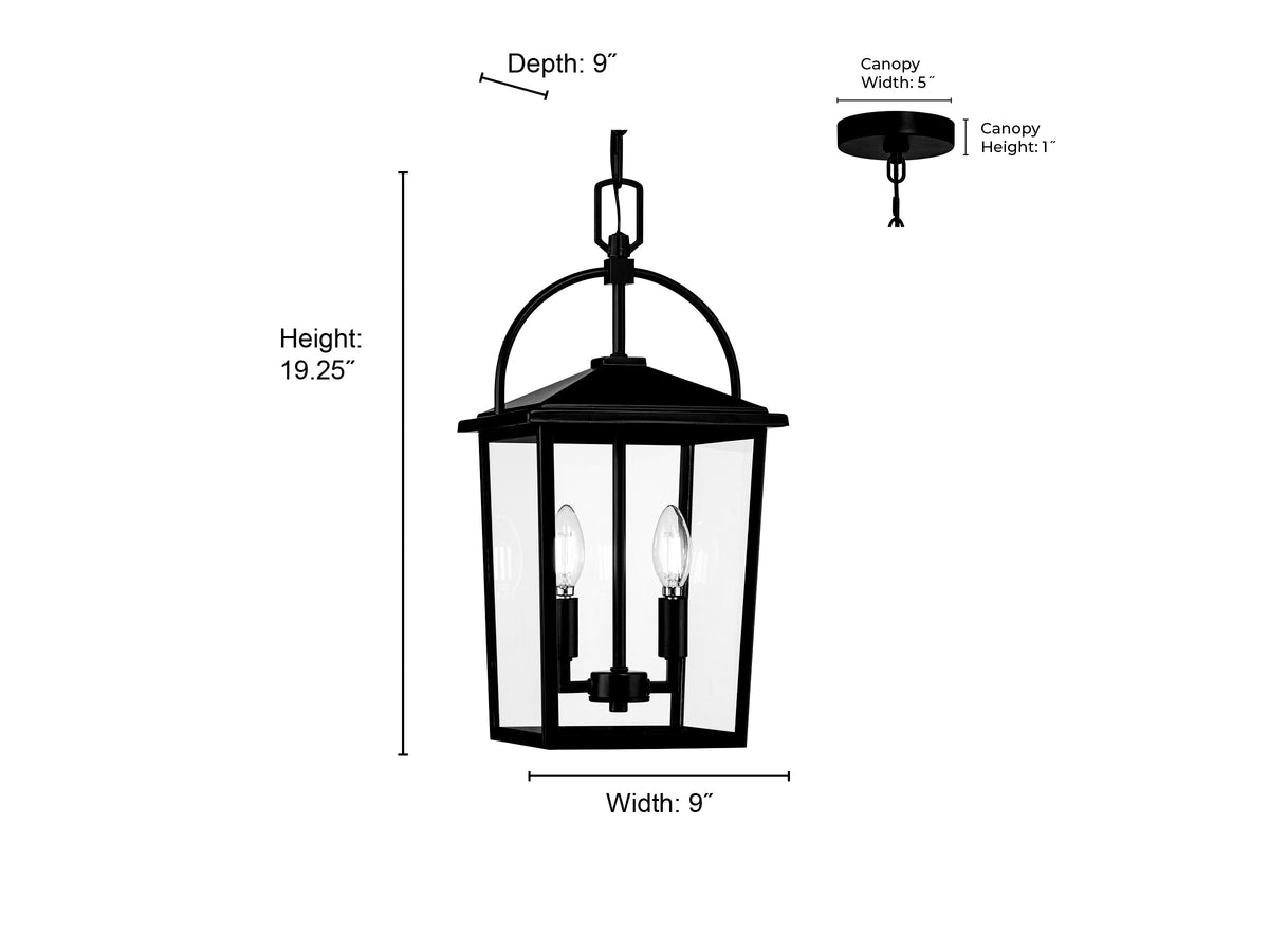 19.25'' Strathden Powder Coated Black 2 Light Hanging Lantern