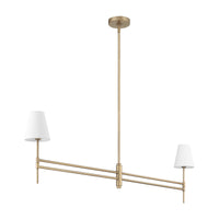 Camelia Stem 53-inch 2-light Luxe Gold and Off White Linen Linear Chandelier with White Linen Fabric Shade