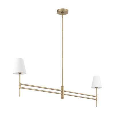 Camelia Stem 53-inch 2-light Luxe Gold and Off White Linen Linear Chandelier with White Linen Fabric Shade