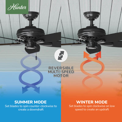 52 inch Newsome Matte Black Damp Rated Ceiling Fan and Pull Chain
