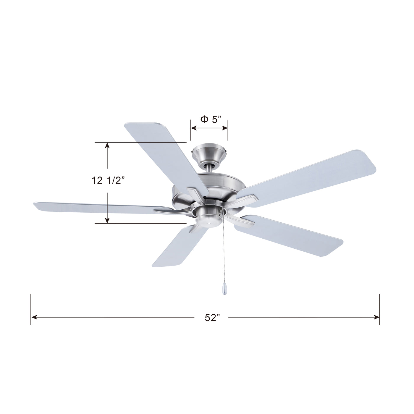52 Inch Coltstaff AC Brushed Nickel Indoor Ceiling Fan 5-Blade Reversible