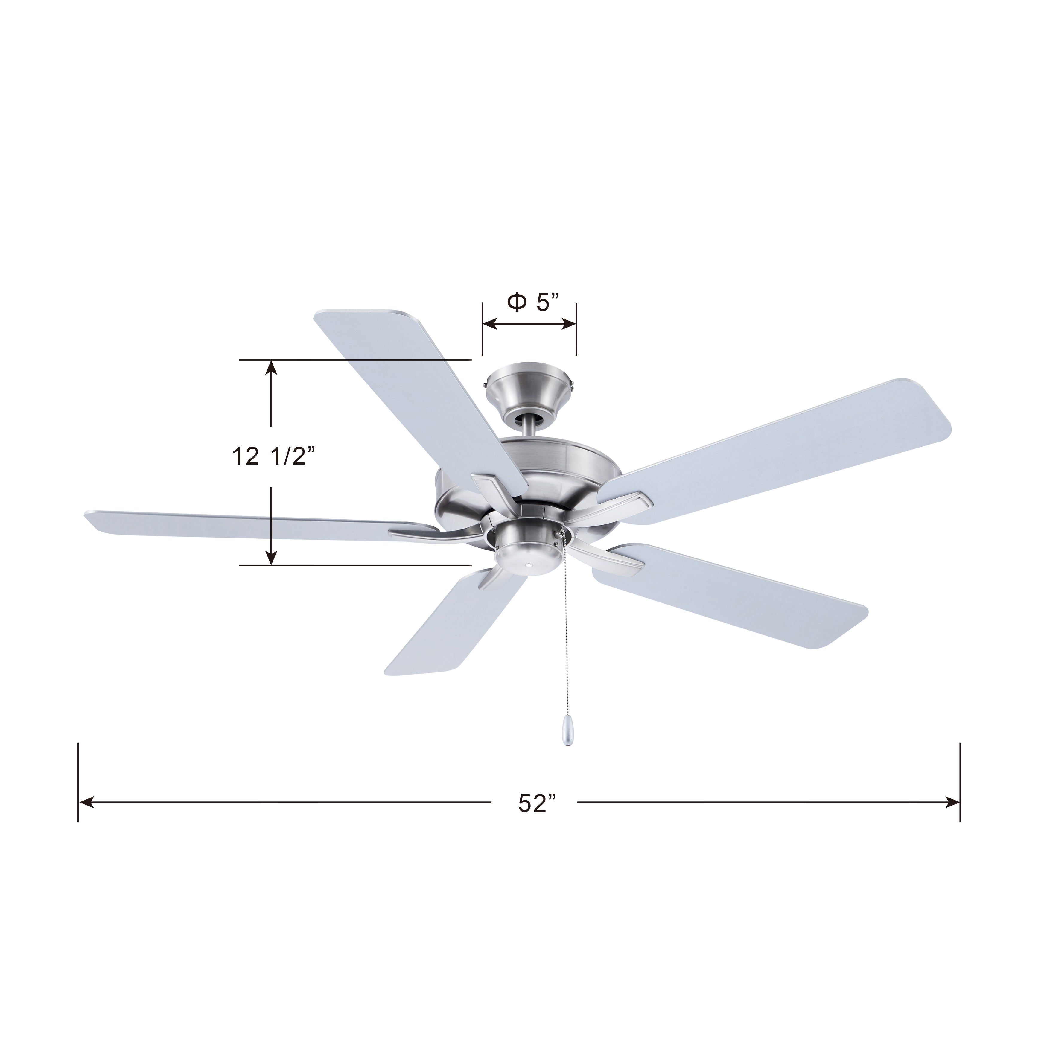 52 Inch Coltstaff AC Brushed Nickel Indoor Ceiling Fan 5-Blade Reversible