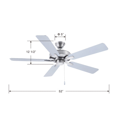 52 Inch Coltstaff AC Brushed Nickel Indoor Ceiling Fan 5-Blade Reversible