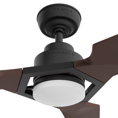 Casablanca 52 inch Eula ENERGY STAR® Matte Black Damp Rated Ceiling Fan with LED Light Kit and Wall Control and Handheld Remote