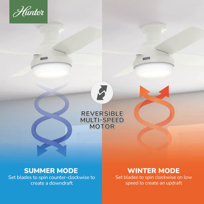 44 inch Dempsey Fresh White Low Profile Damp Rated Ceiling Fan with LED Light Kit and Handheld Remote