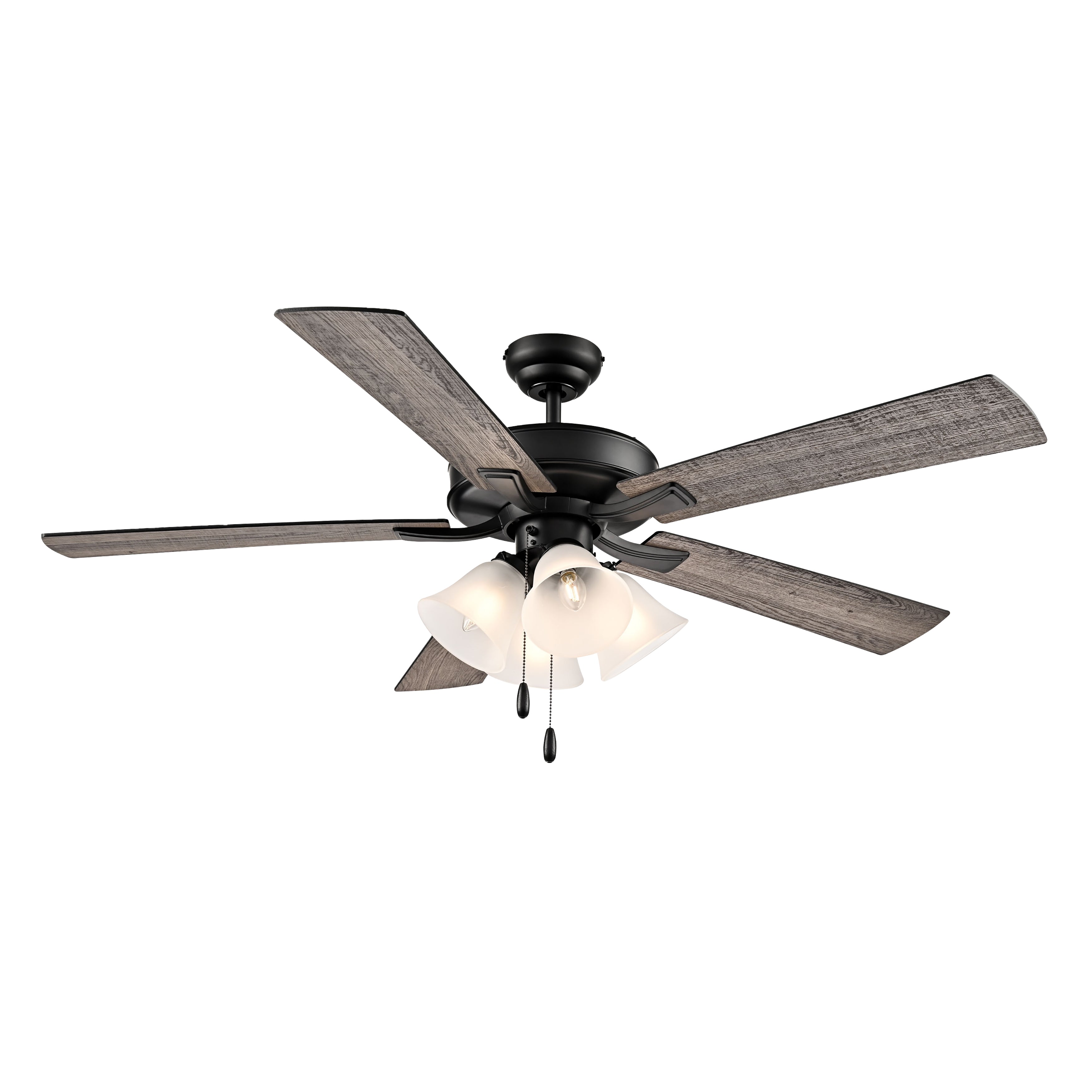 52 Inch Calivane AC Matte Black Indoor Ceiling Fan 5-Blade 4 Lights Reversible