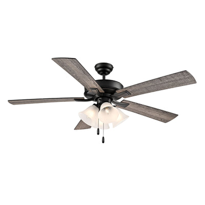 52 Inch Calivane AC Matte Black Indoor Ceiling Fan 5-Blade 4 Lights Reversible