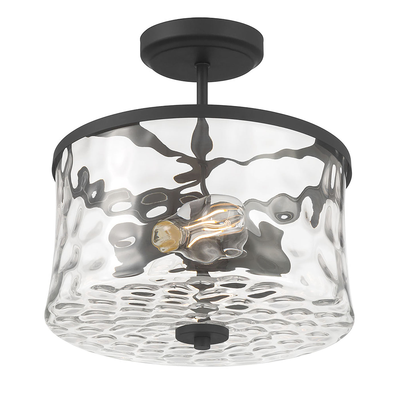 13'' Clarvyn Matte BlackClear Stone Water 2 Light Semi-Flush Mount