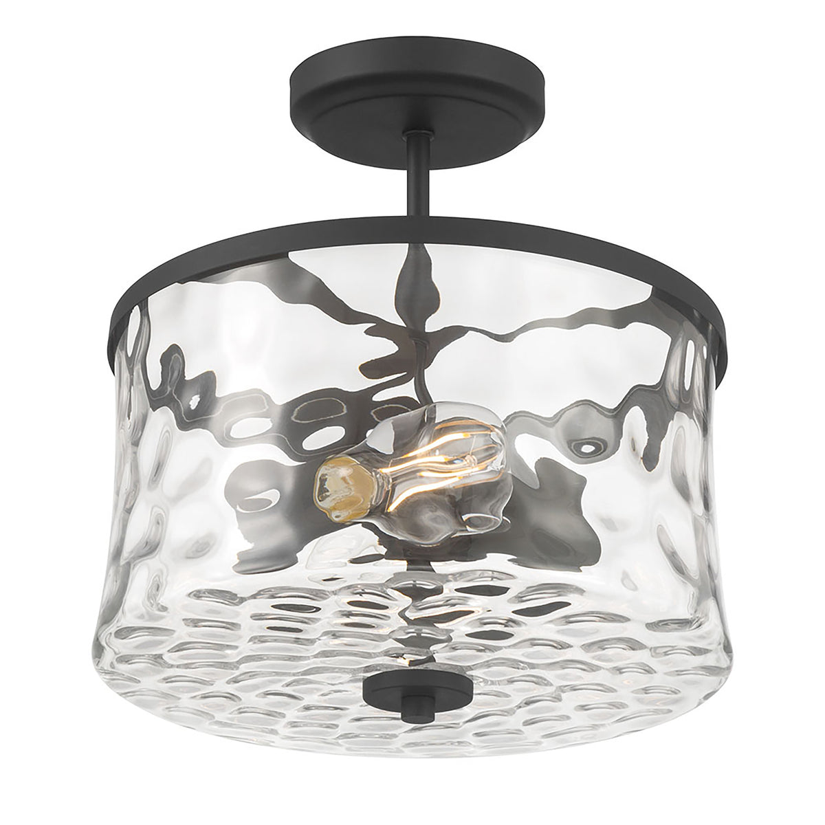13'' Clarvyn Matte BlackClear Stone Water 2 Light Semi-Flush Mount