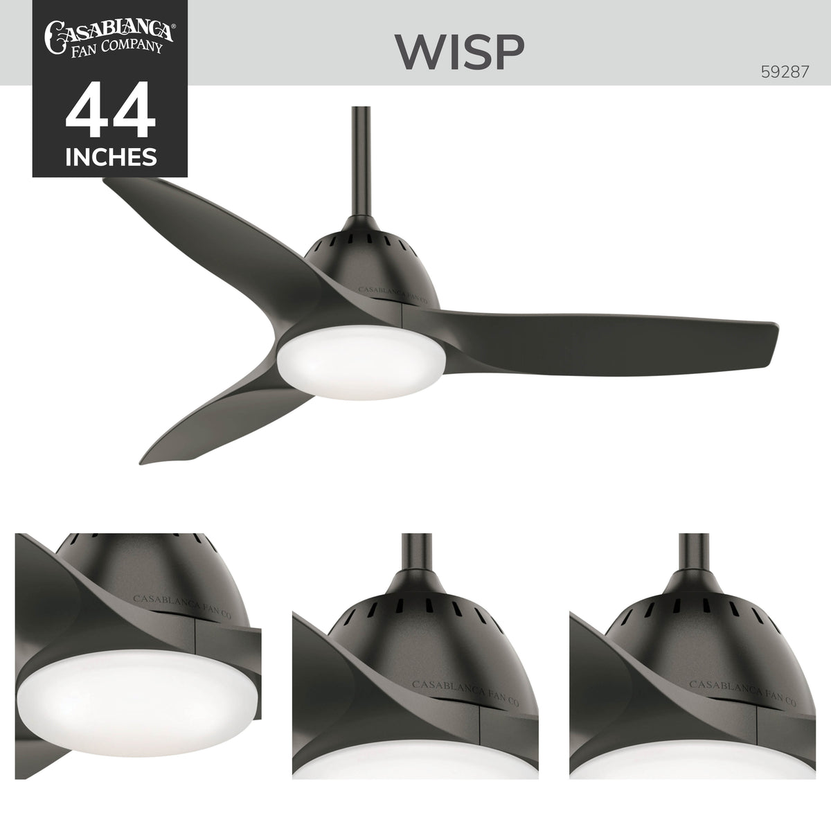 Casablanca 44 inch Wisp Noble Bronze Ceiling Fan with LED Light Kit and Handheld Remote