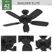 42 inch Builder Elite Matte Black Ceiling Fan and Pull Chain