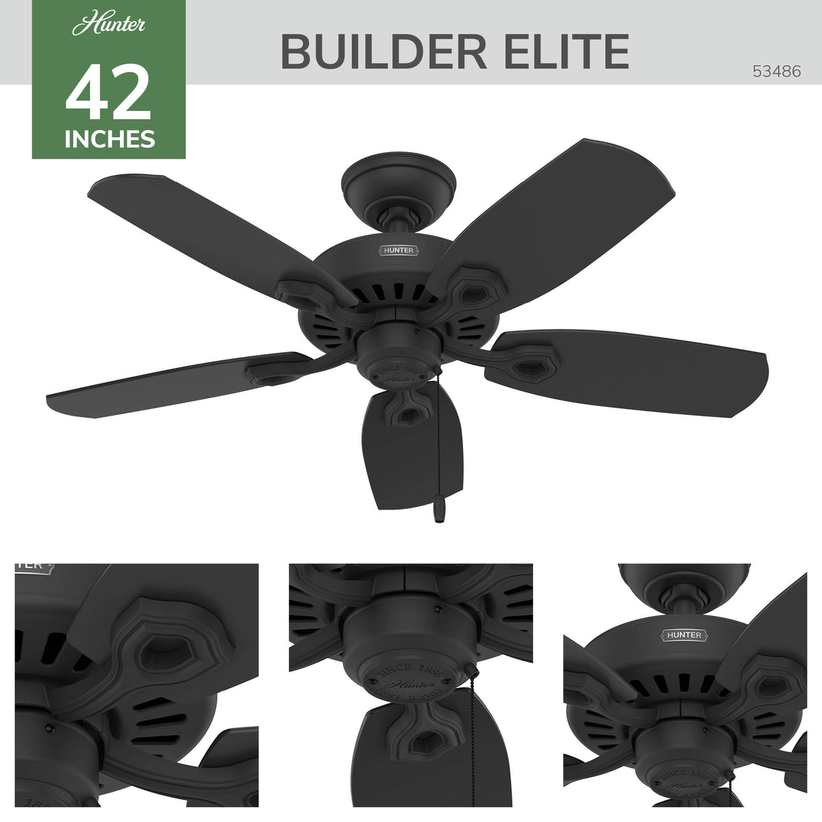 42 inch Builder Elite Matte Black Ceiling Fan and Pull Chain