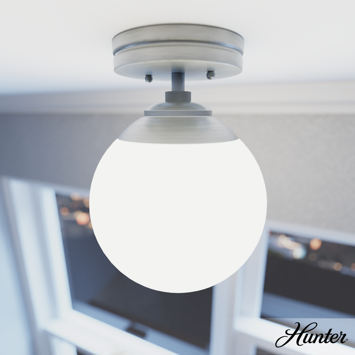 Hepburn 8-inch 1-light Brushed Nickel Semi-Flush Mount with Cased White Glass