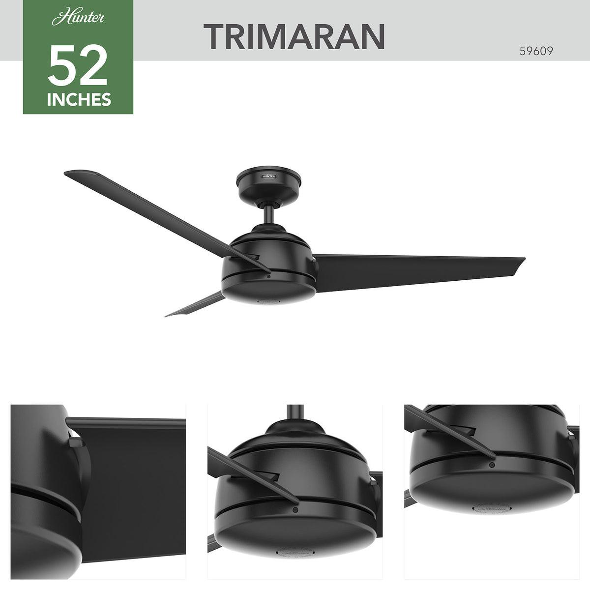 52 inch Trimaran Matte Black WeatherMax Indoor / Outdoor Ceiling Fan and Wall Control